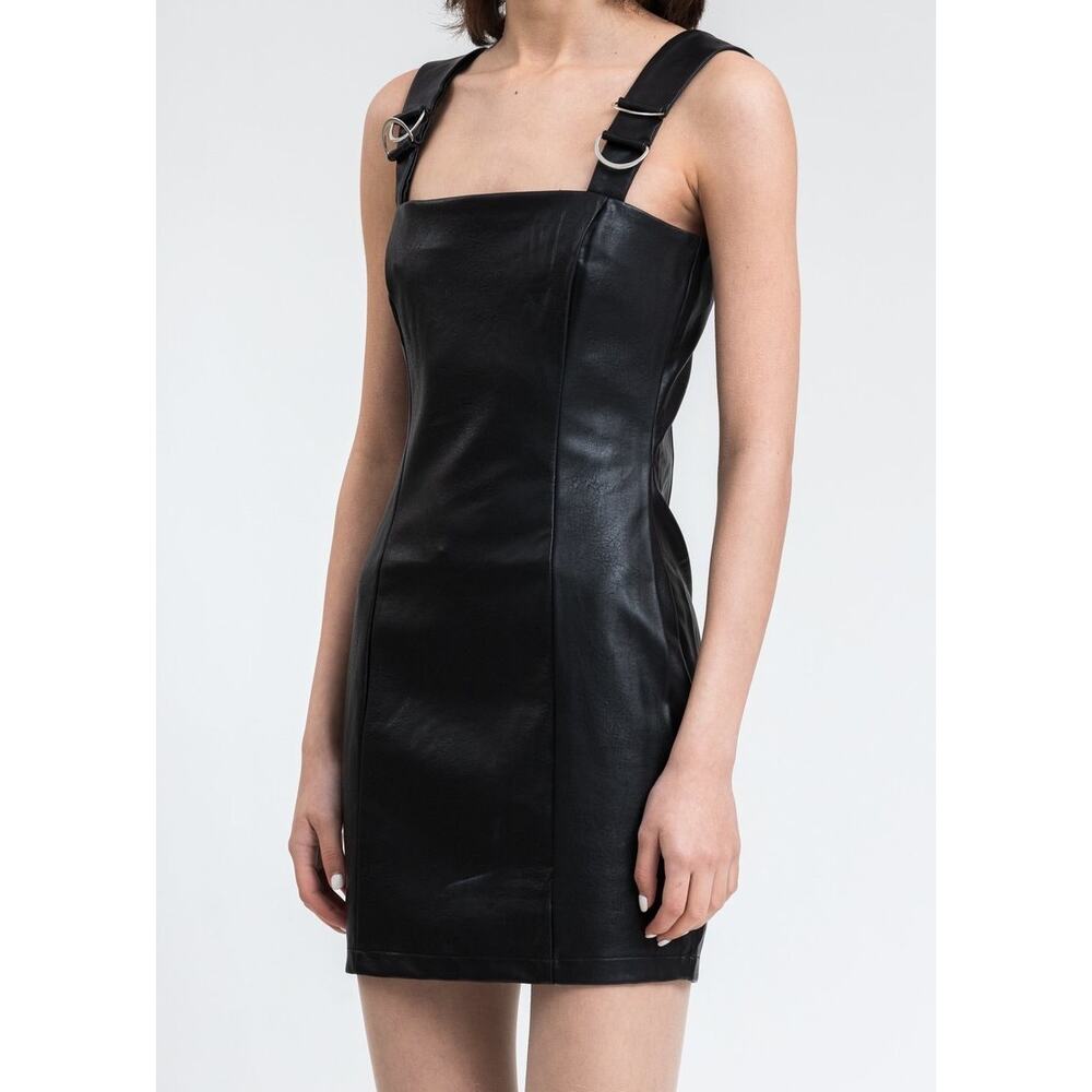 Revolve Danielle Guizio Black Faux Leather D Ring Mini Dress Size Medium - Picture 2 of 8